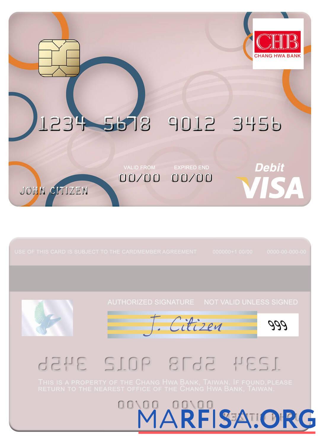 Downloadable Taiwan Chang Hwa Bank visa debit card example